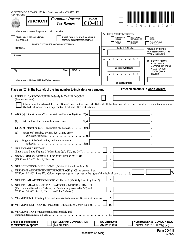  Fill in Co 411  Form 2012