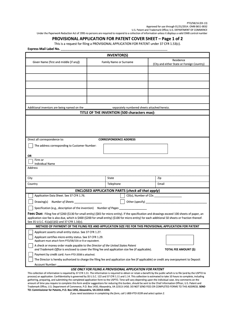  Provisional Application for Patentpdffillercom  Form 2013