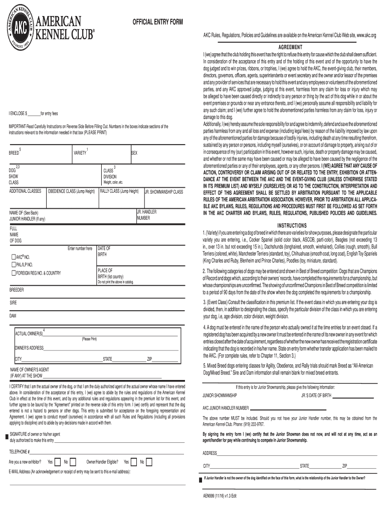 Akc Entry Form