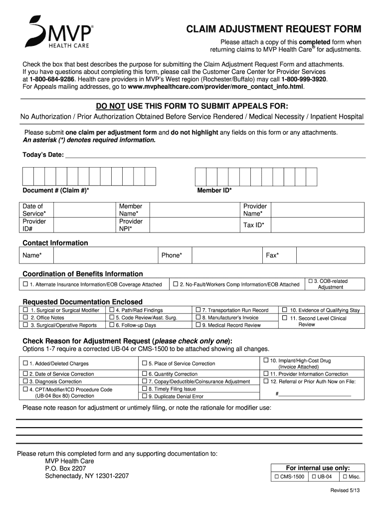  Mvp Claim Adjustment Form 2013-2024