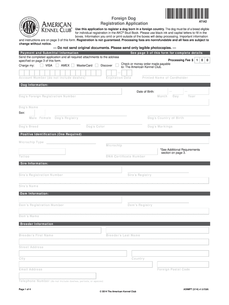 Akc Registration 20142024 Form Fill Out and Sign Printable PDF