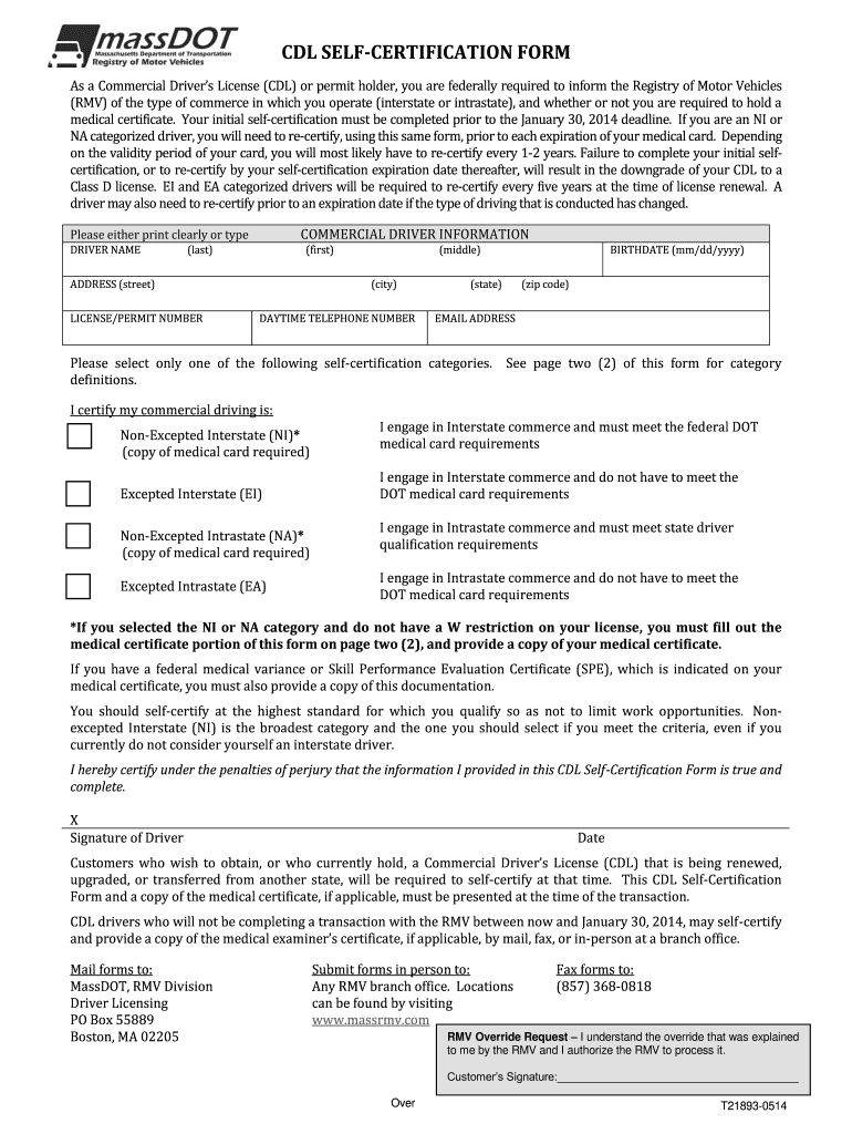  Form Cdl Certification 2014