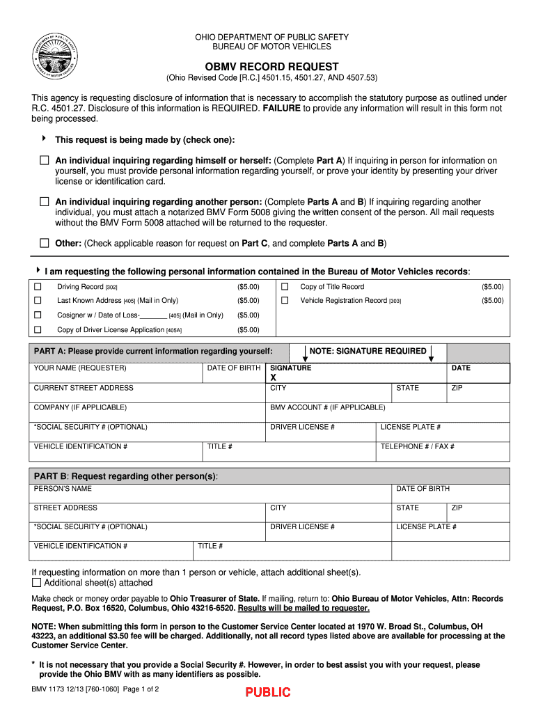  Form Bmv 1173 2013