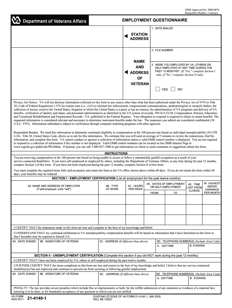  Employment Questionnaire Form 2011-2024