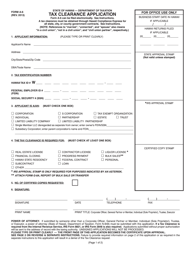  Form a 6 Tax 2013