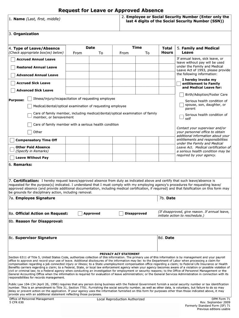 Get and Sign Opm 71 2009-2022 Form