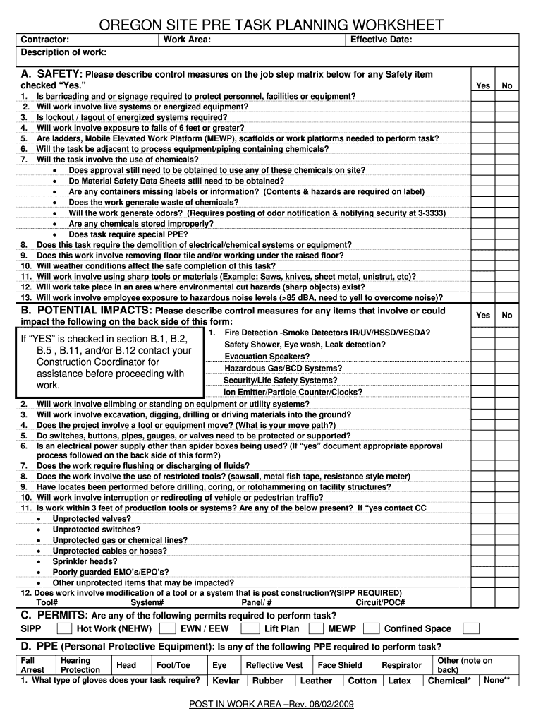  Pre Task Plan Template 2009-2024