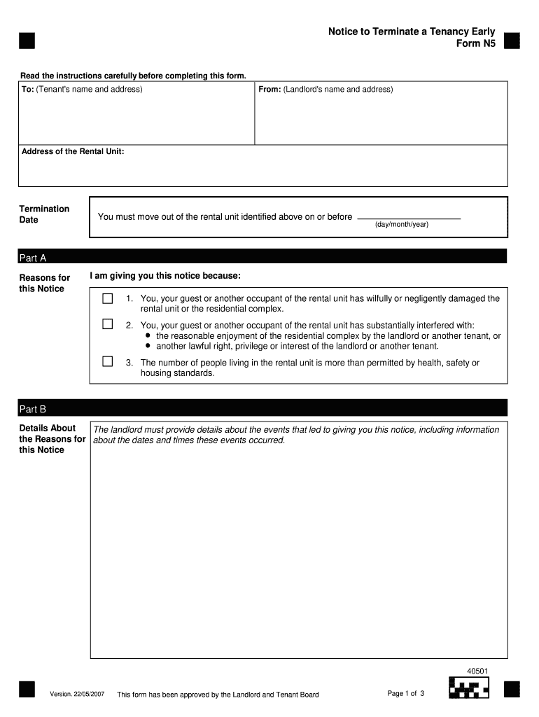  Tenant Board N5 Forms 2007