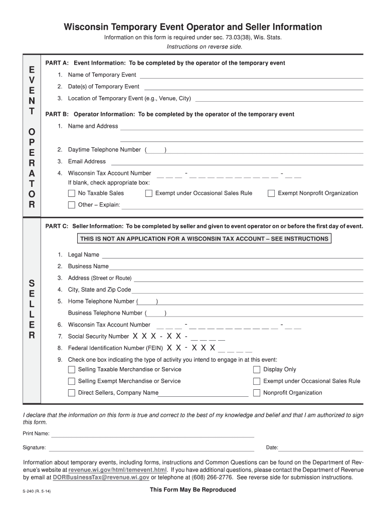  Wisconsin Department of Revenue Form 240 2014