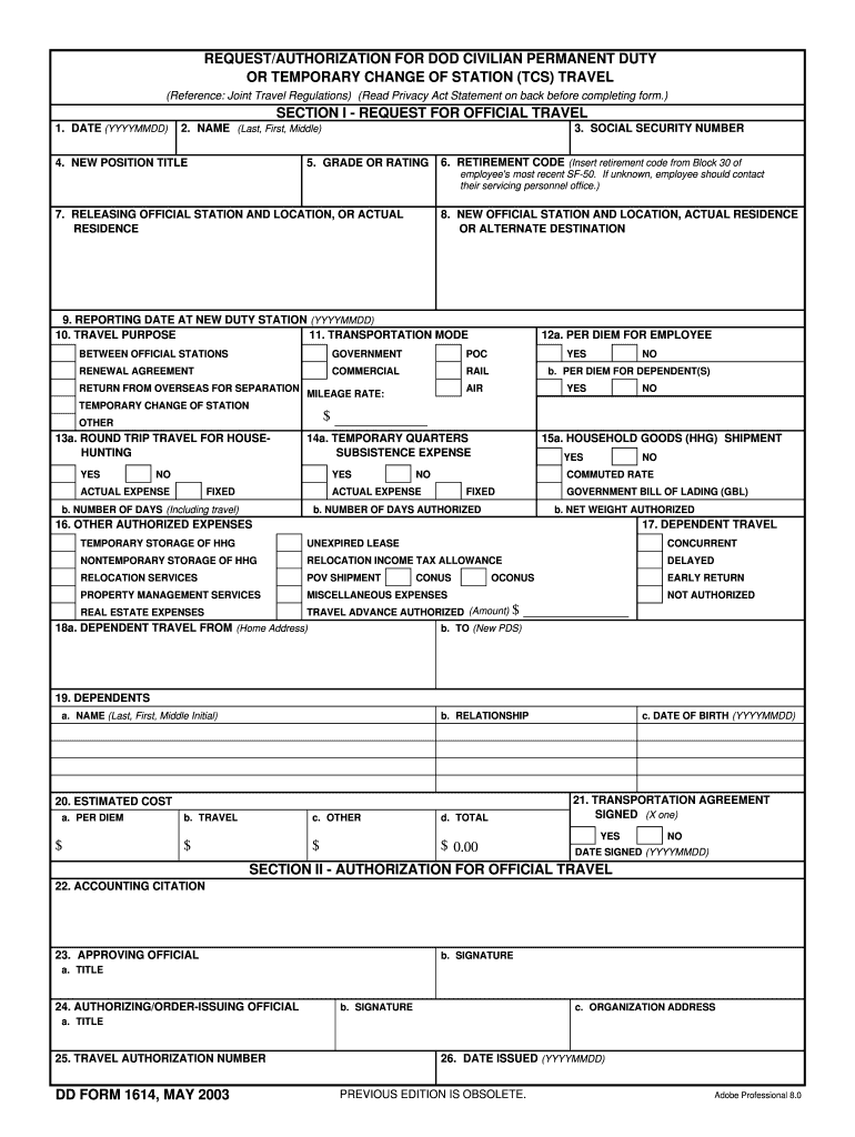  Dd Form 1614 2003-2024