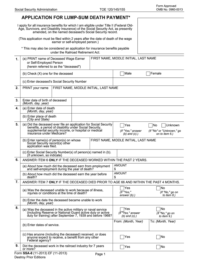  Form Ssa 8 2013-2024