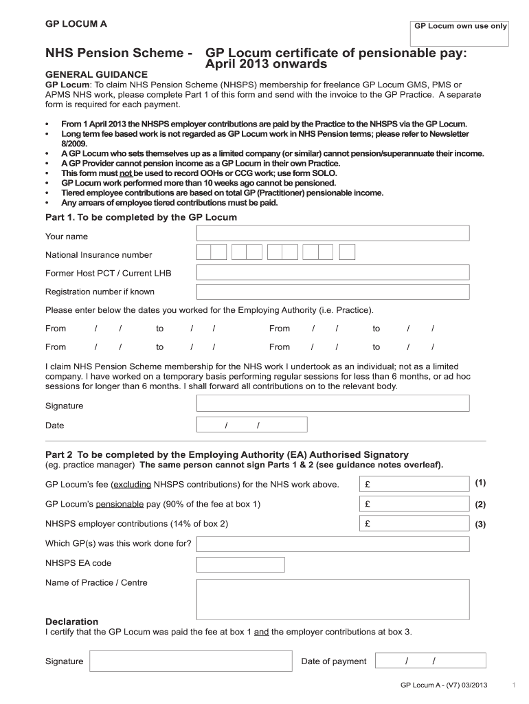  Nhs Pensions Locum Form 2013