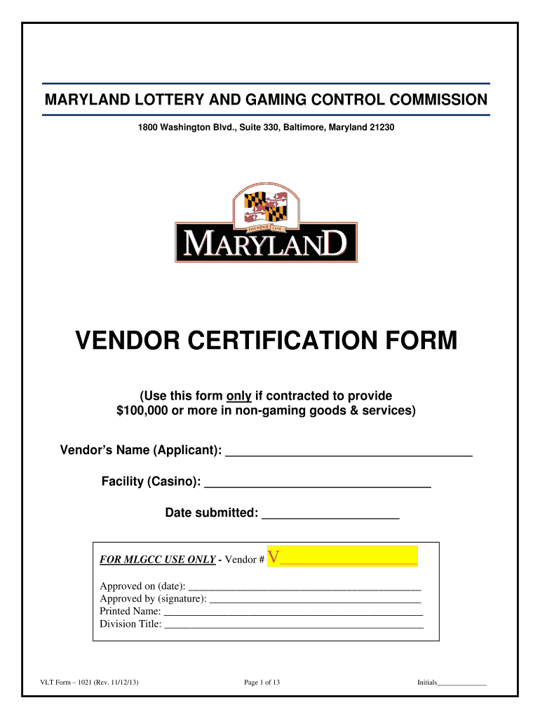  Maryland Vendor Certification Application Form 1021 2013-2024