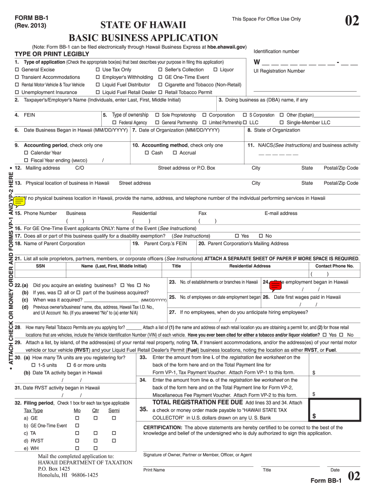  Form BB 1, Rev , Basic Business Application Department of 2019