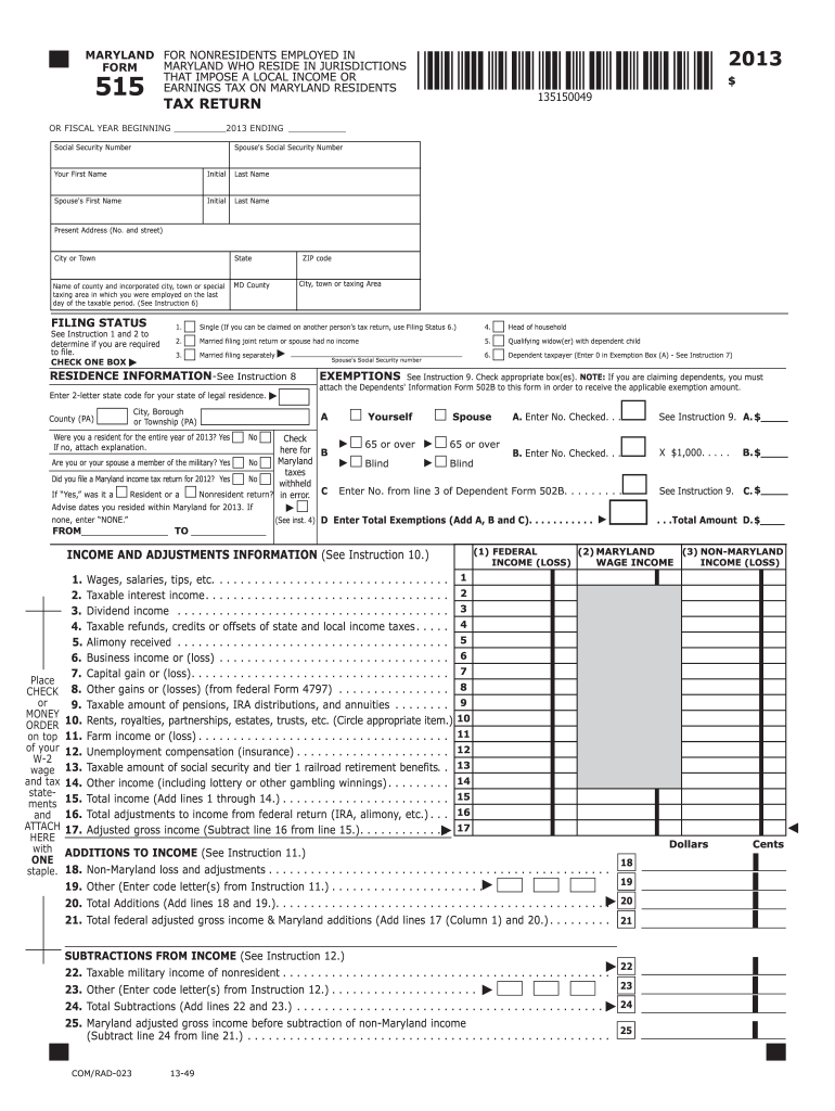  Jurisdictions that Impose a Local Income or Earnings Tax on Maryland Residents Form 2019