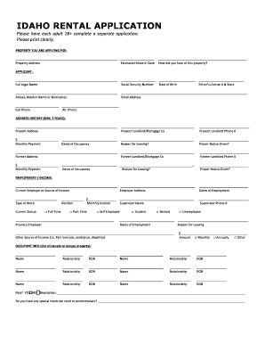 Idaho Rental Application DOC  Form