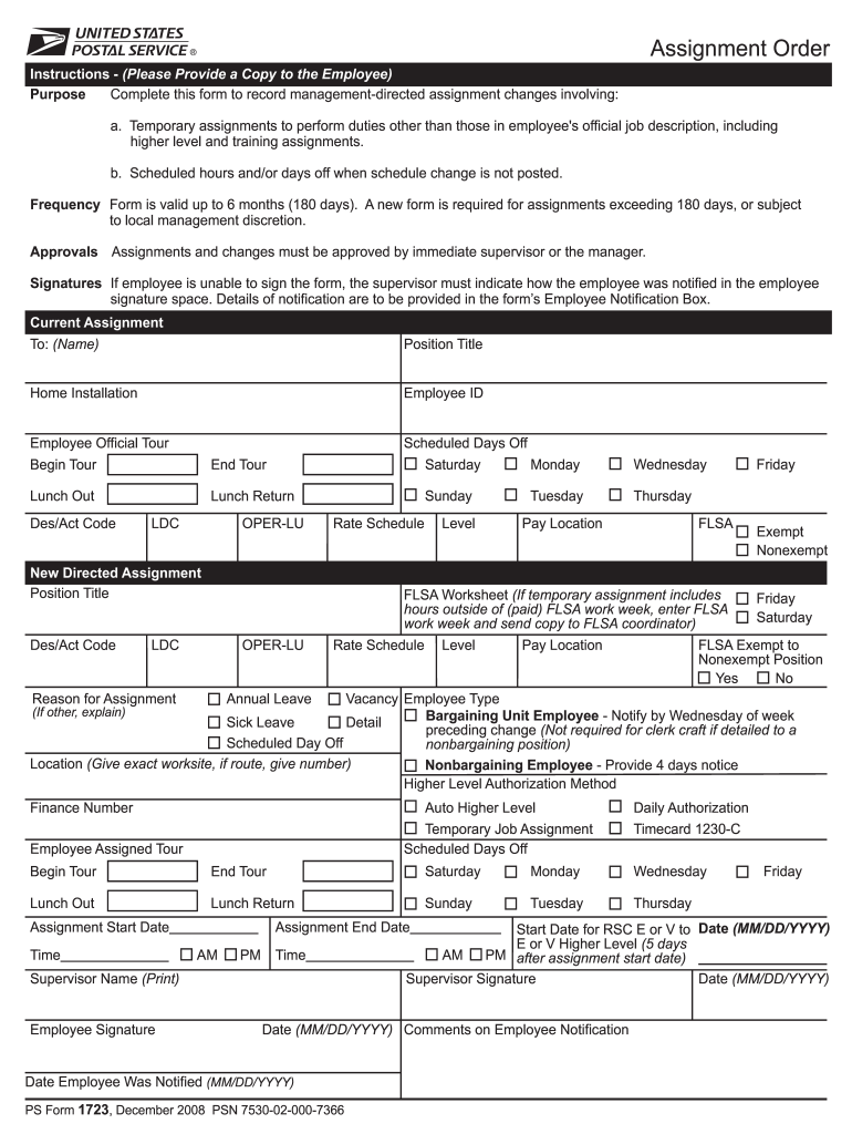Get and Sign Ps Form 1723 Usps 2008-2022