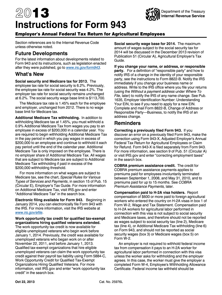  Instructions for Form 943 Internal Revenue Service 2013