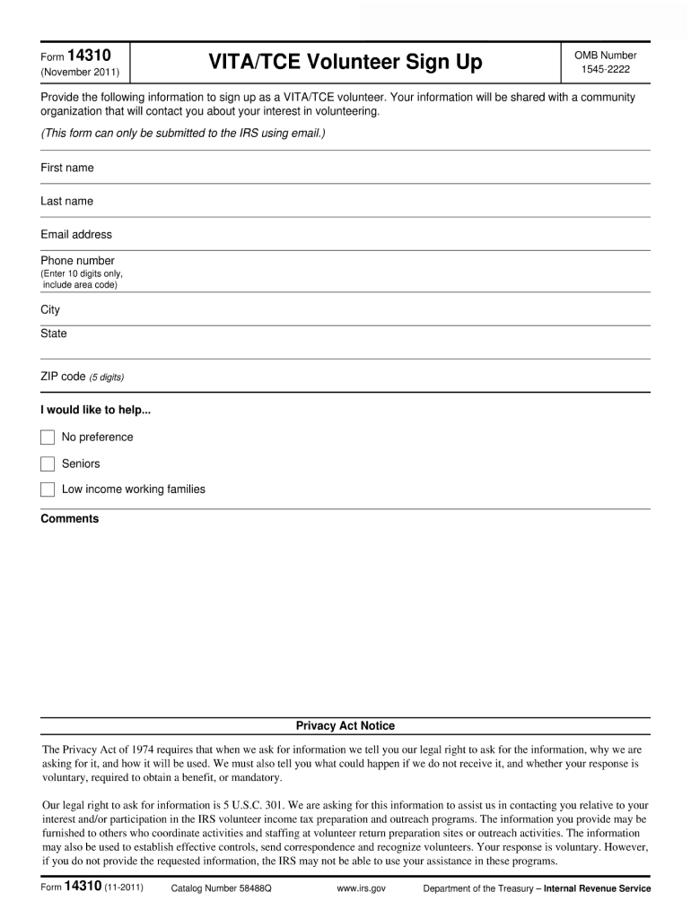 Get and Sign Form 14310 Rev 10 VITATCE Volunteer Sign Up 2013