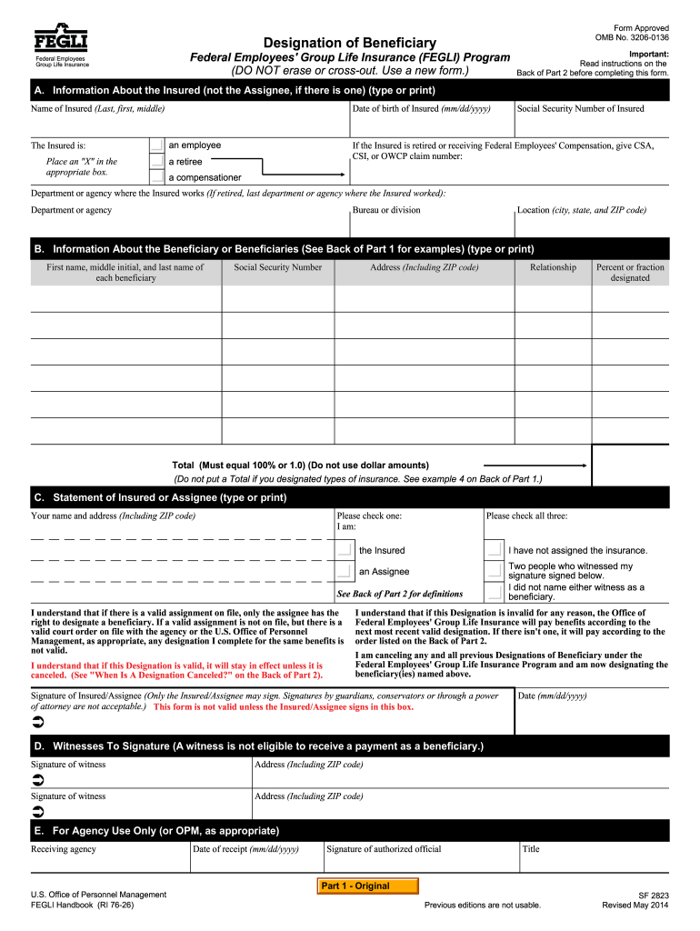  SF 2823 Office of Personnel Management Opm 2014