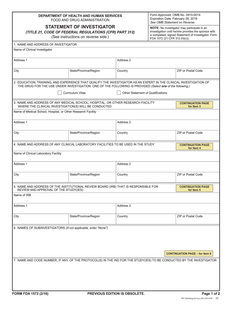  Form FDA 1572 PDF  Food and Drug Administration 2013