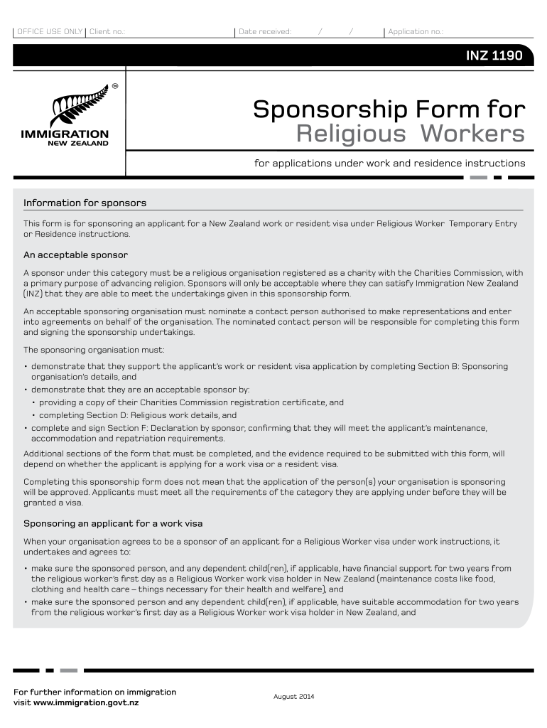 Get and Sign Inz 1190 2014-2022 Form