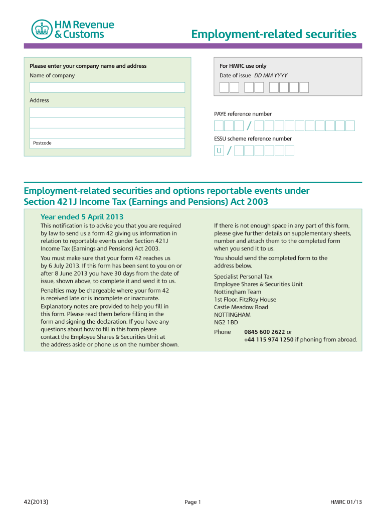 Get and Sign Form 42 Share Schemes HM Revenue & Customs 2014