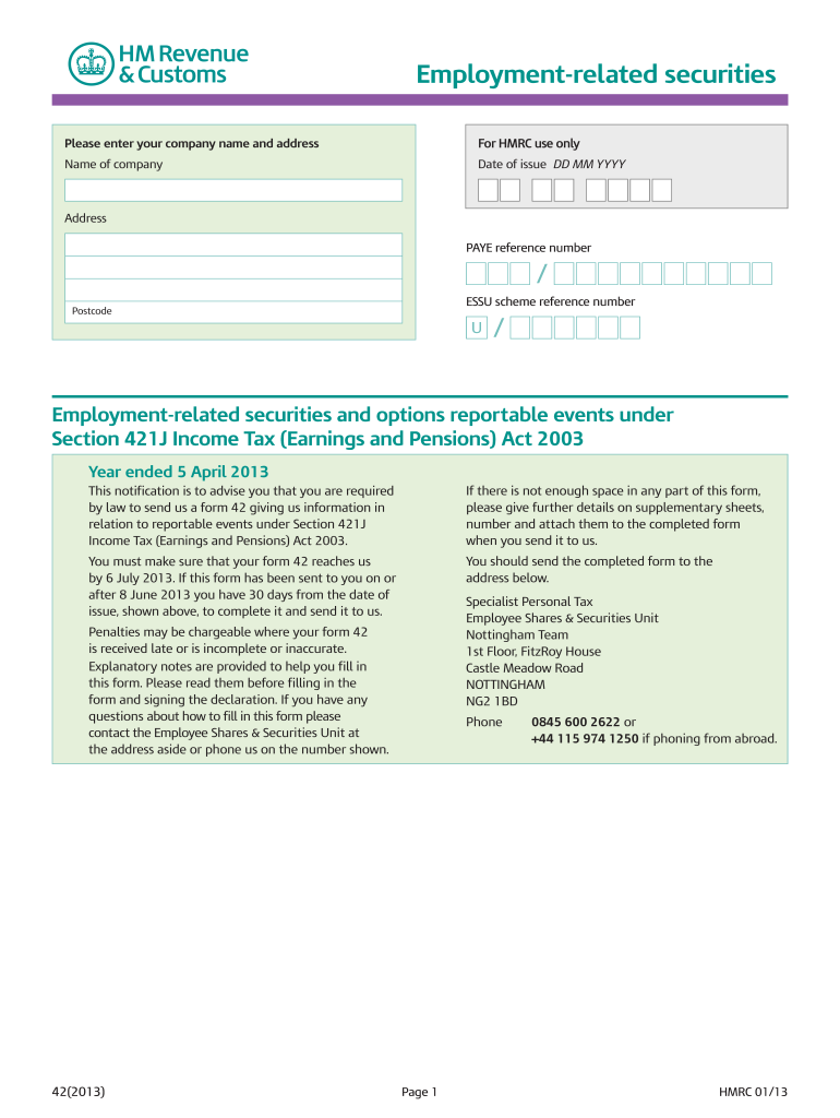  Form 42 Share Schemes HM Revenue & Customs 2014