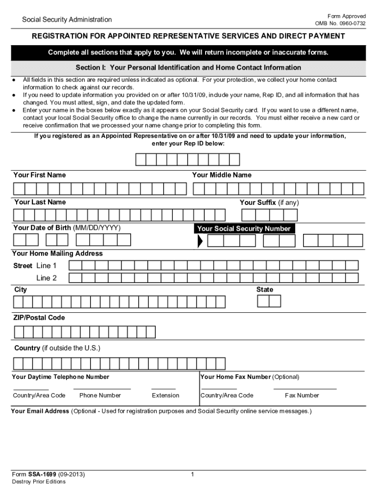  Social Security Form 1699 2013-2024