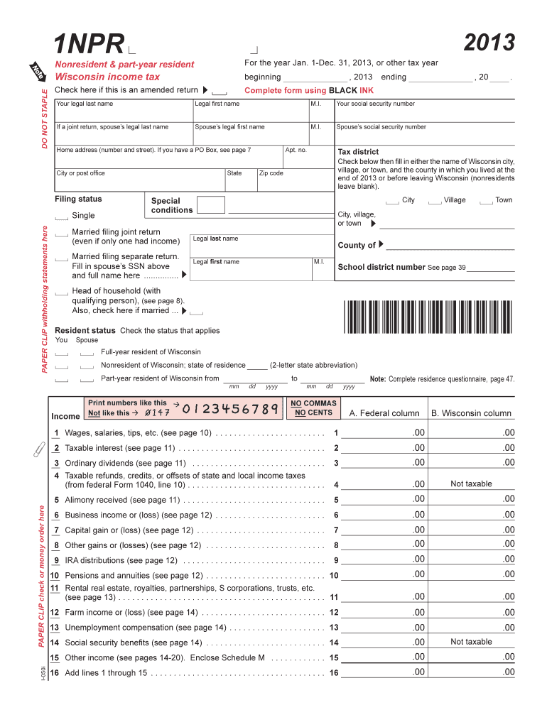  Wisconsin Form 1npr 2018