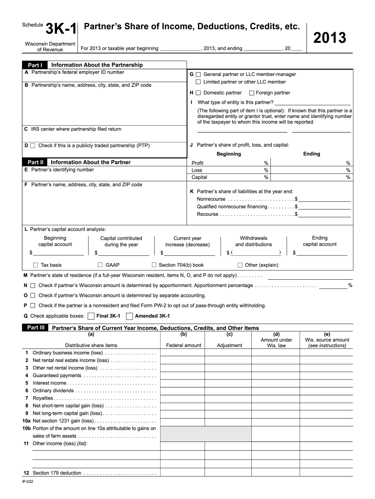  Wi Schedule 3k 1  Form 2013