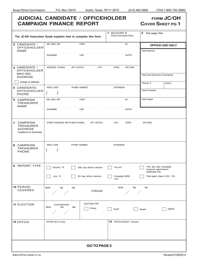  Form JCOH Texas State Ethics Commission Ethics State Tx 2014