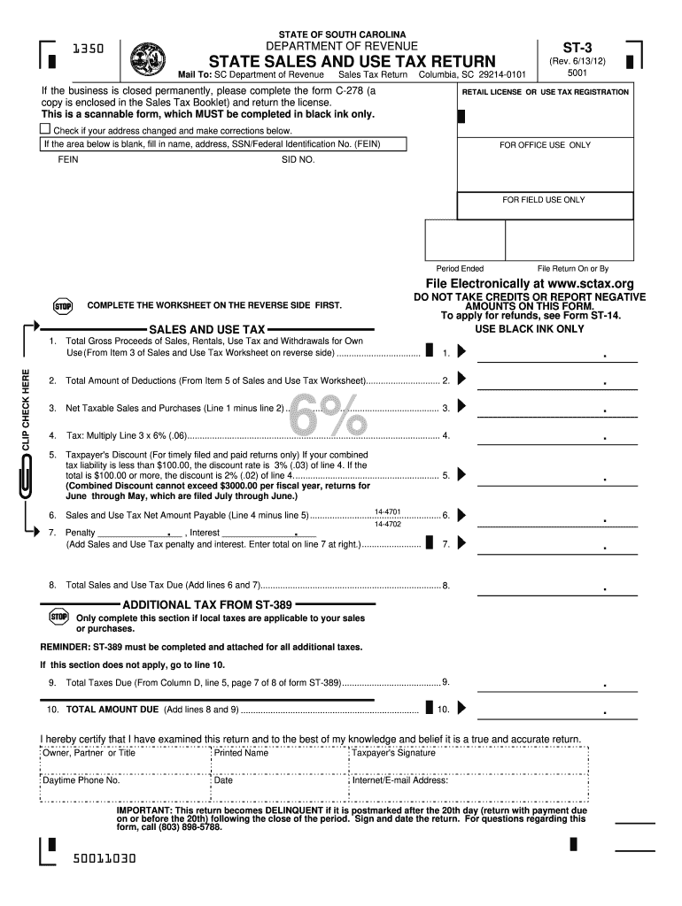  Sc Dor Fillable St 3 Form 2019