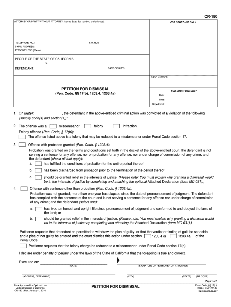  Petition for Dismissal California  Form 2014