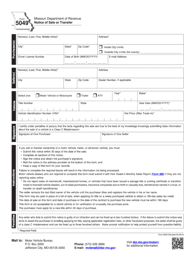  Missouri Form 5049 2014