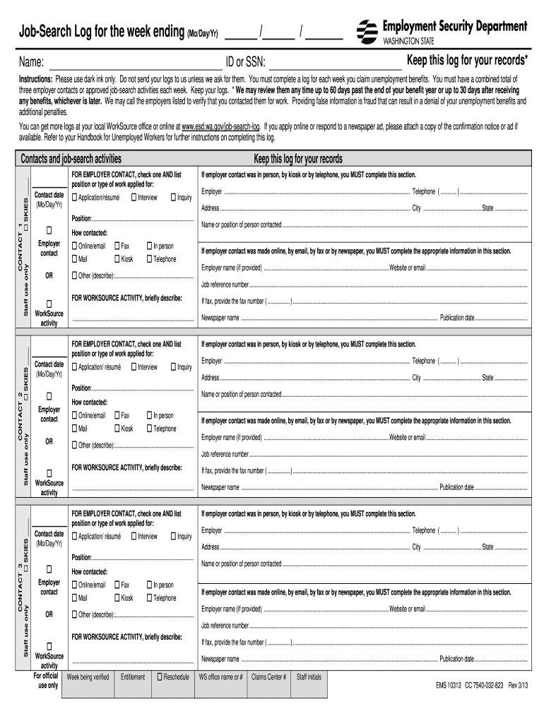  Job Search Log  Form 2013