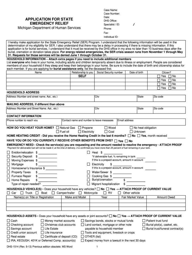  MDHHS Emergency Relief Home, Utilities & Burial State of Michigan 2018