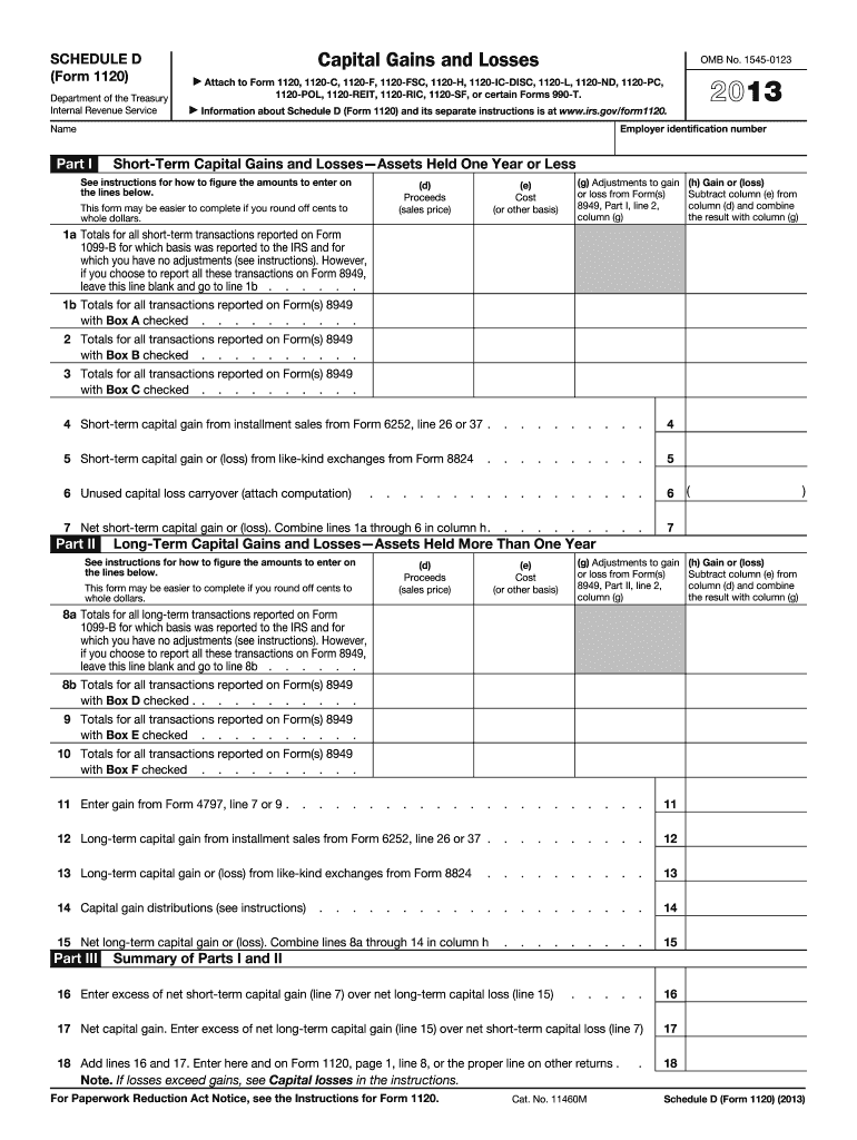  Irs Schedule D Form 2013