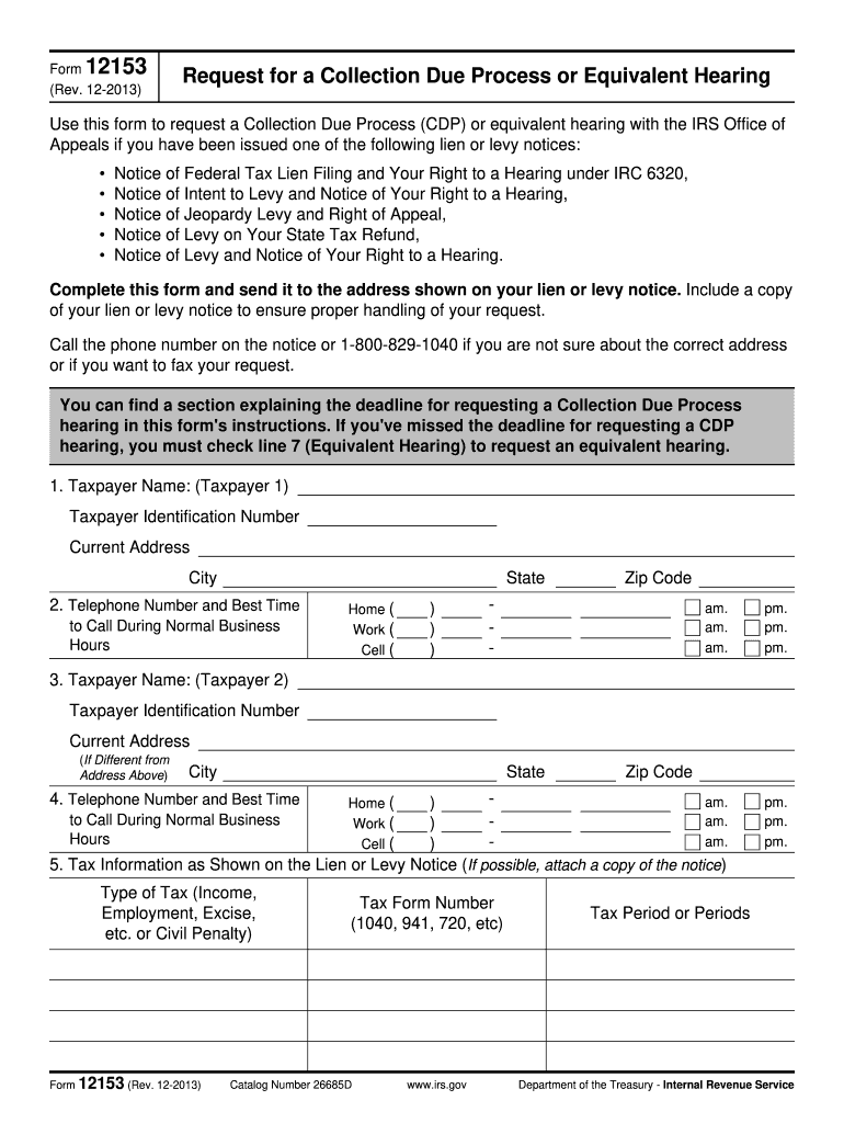  Irs Form 12153 2013