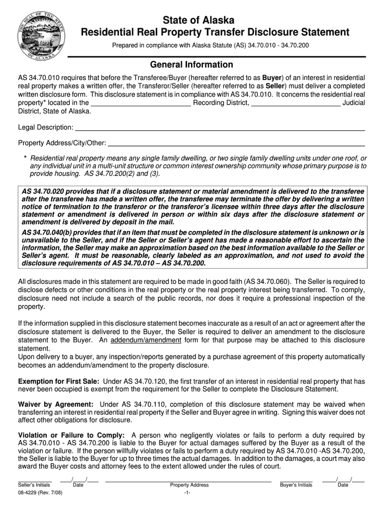  State of Alaska Residential Real Property Disclosure 2008-2024