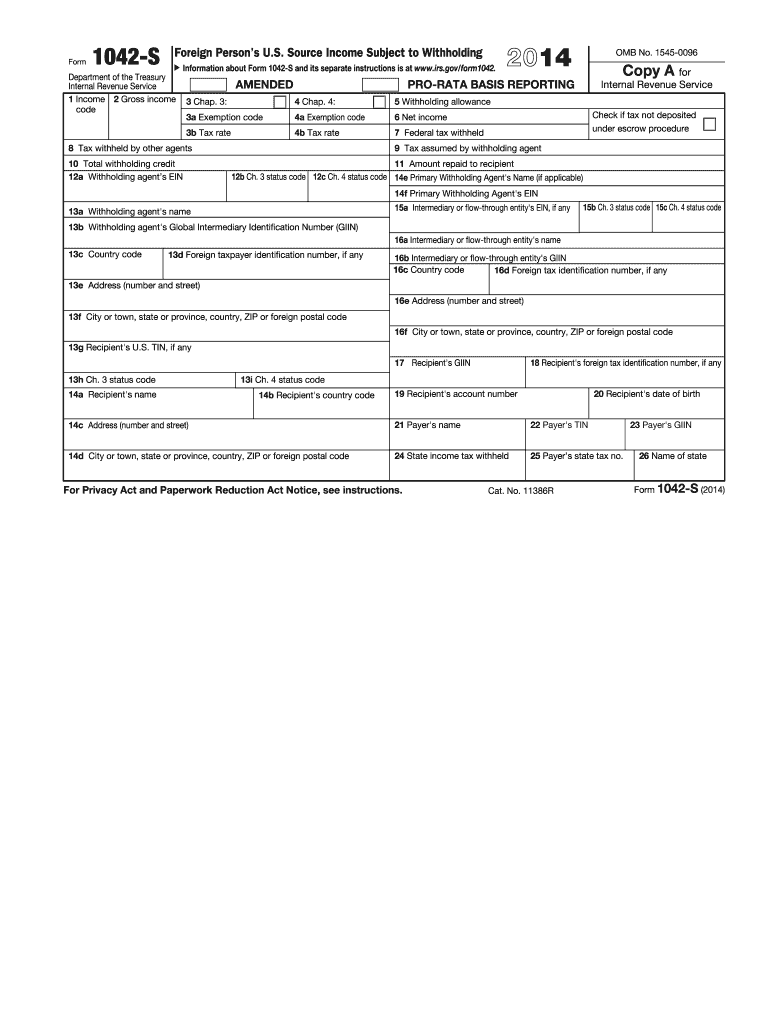  Form 1042 S 2014