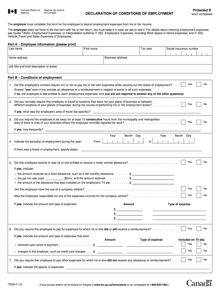  T2200 Form 2013