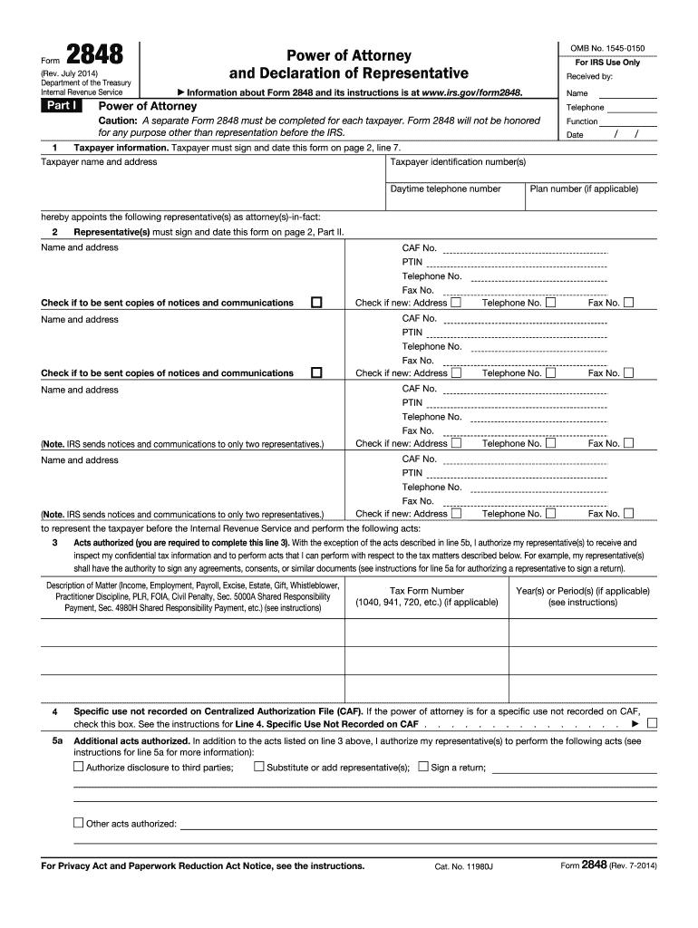 Get and Sign 2848 Form 2014