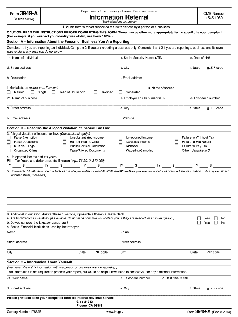  Irs Form 3949 a 2014