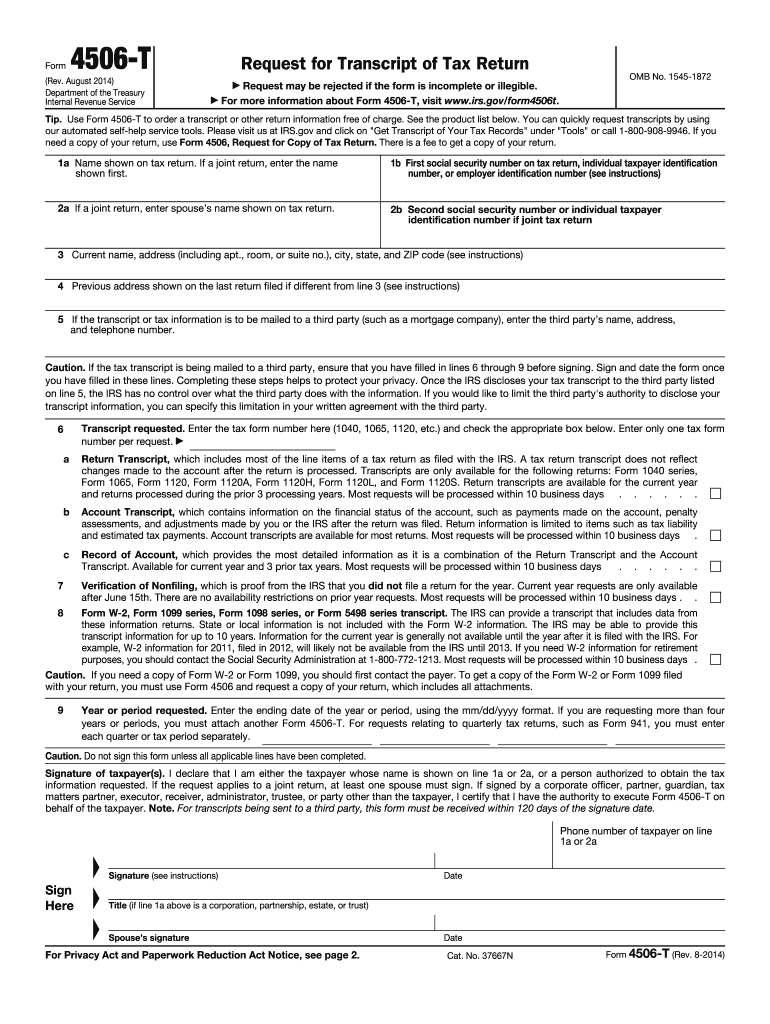  4506 T Form 2014