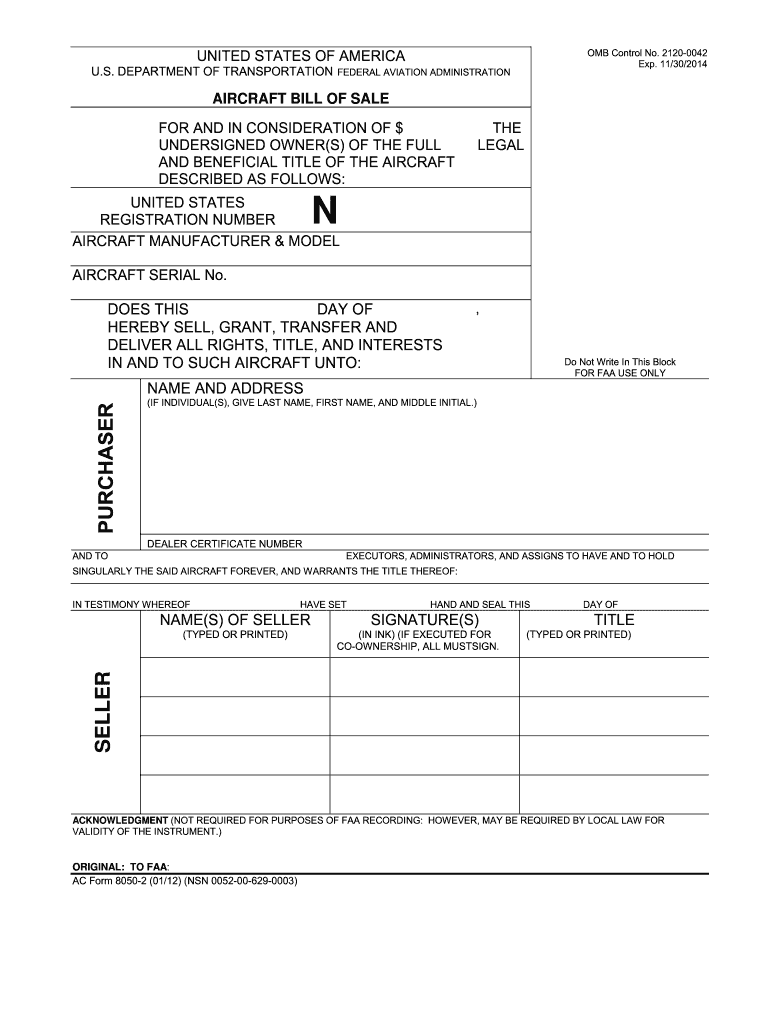  Aircraft Bill of Sale 2012