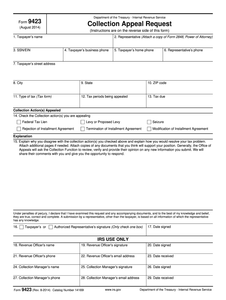  Irs Form 9423 Printable 2014