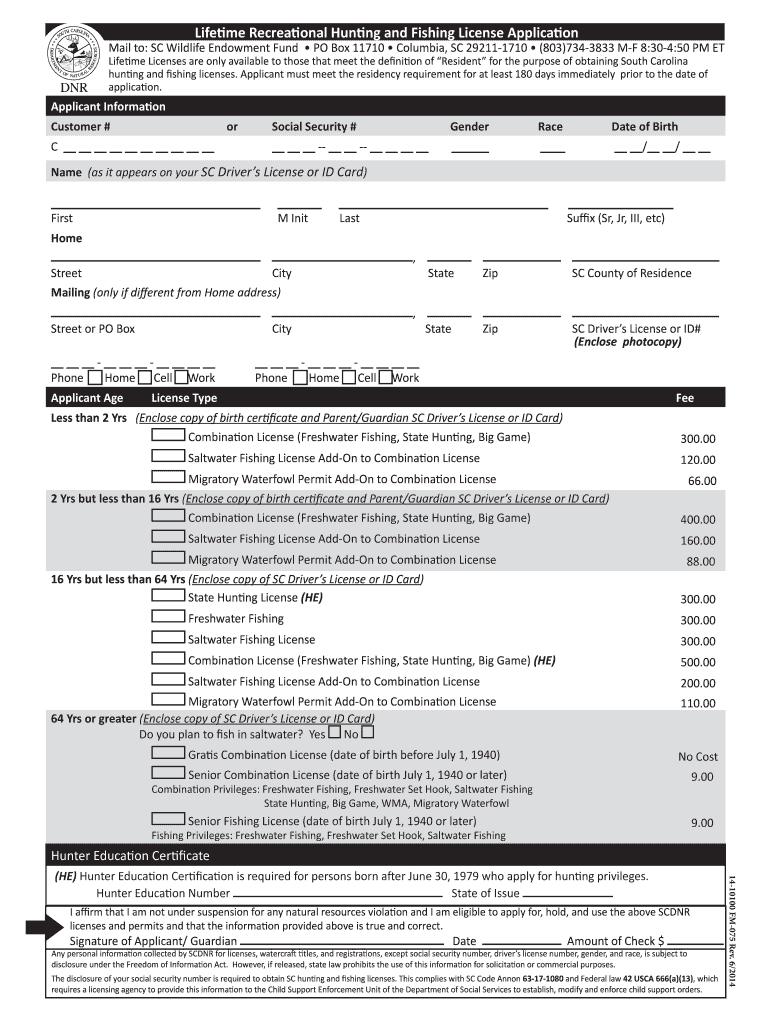  Application for Life Time Fishing Linces for over 65 2014