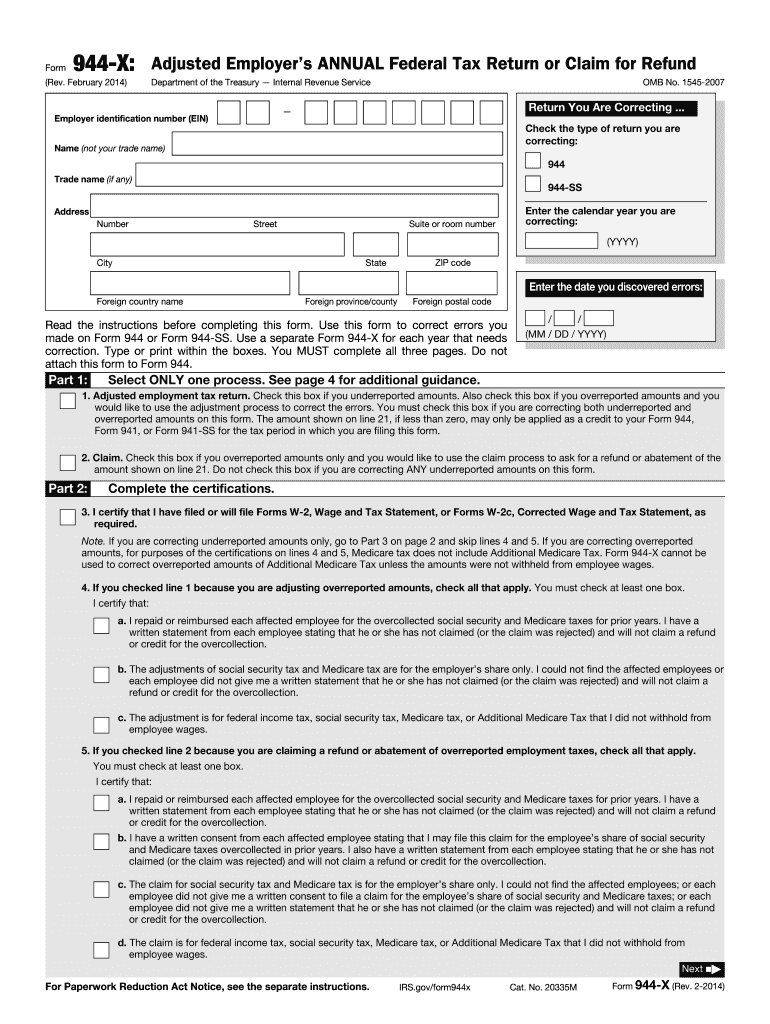  Instructions for Form 945 X Rev February IRS Gov 2014