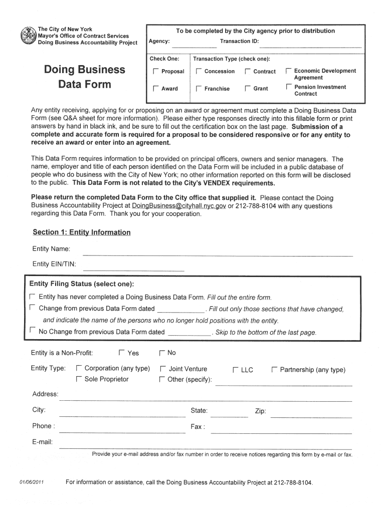  Doing Business Data Form 2011